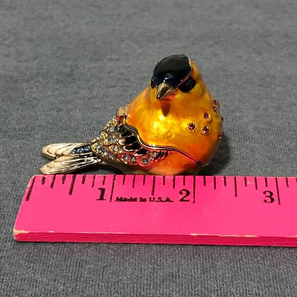 Gold Finch Bird Jeweled Enamel Trinket Box - Picture 7 of 8